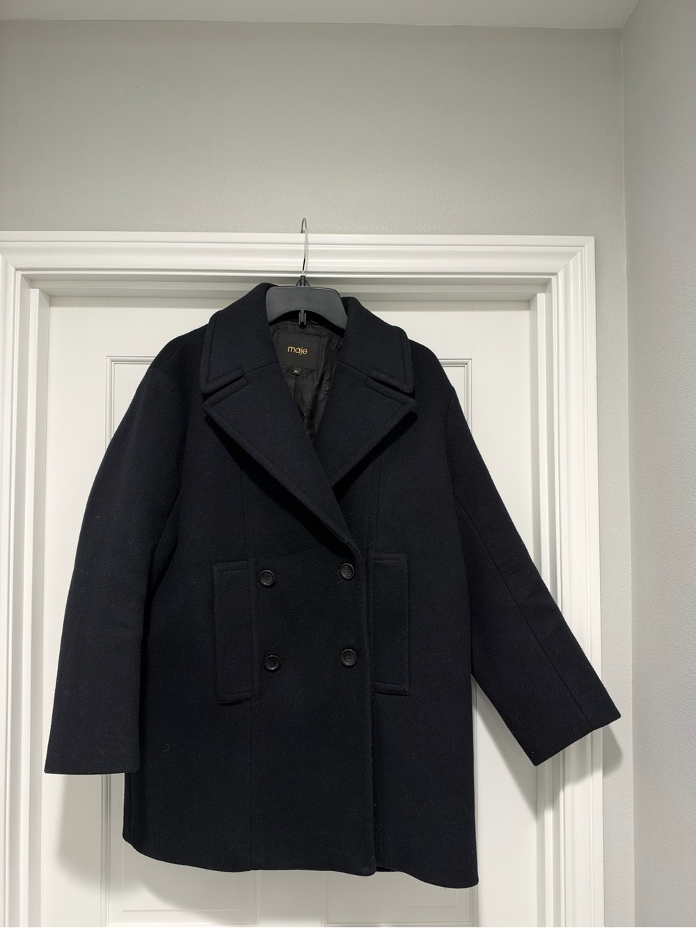 Maje Navy Double-Breasted Pea Coat